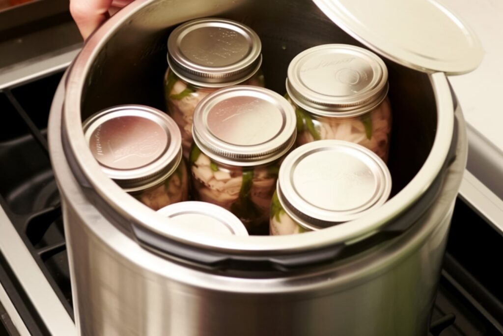 Carefully load the jars into your canner