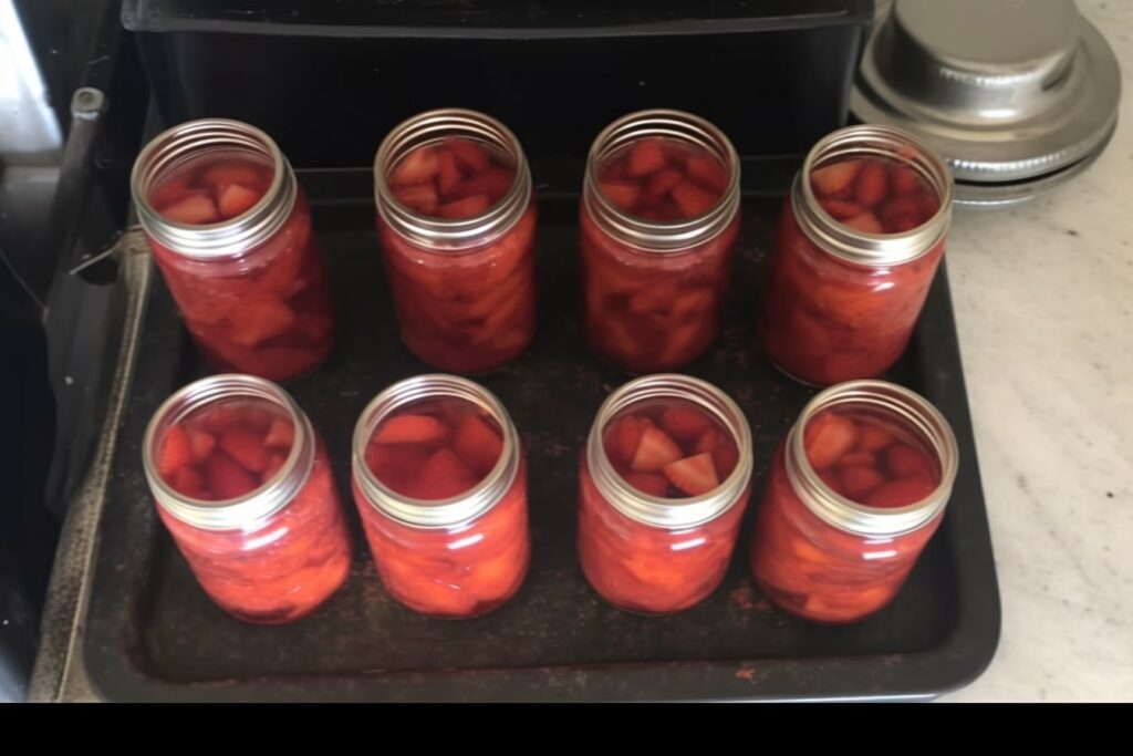 Done cooking and ready for canning strawberry pie filling
