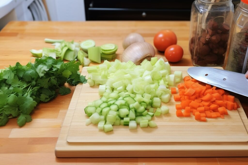First thing first chopping your favorite vegetables for chicken soup