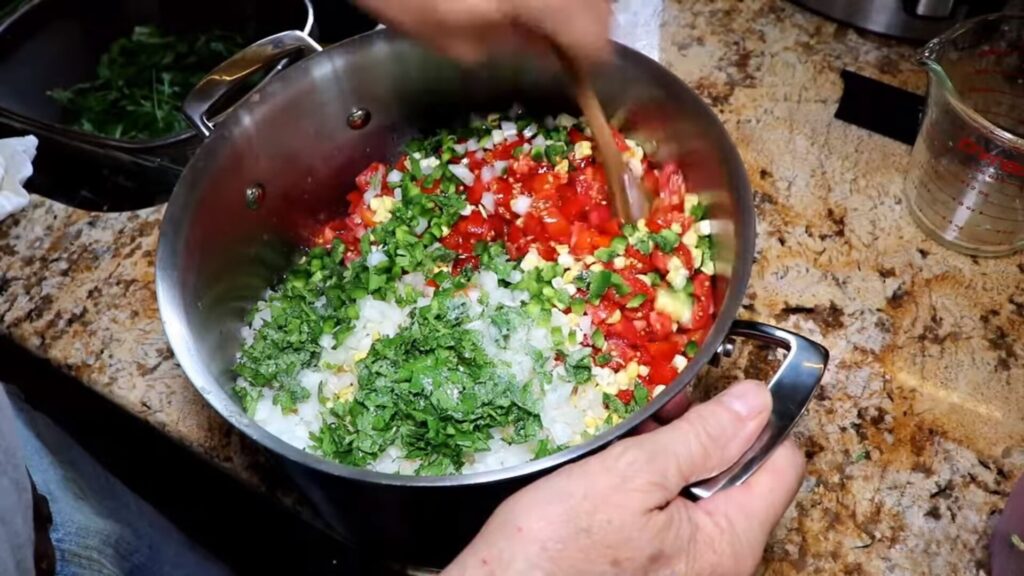 Mixing all the veggies, seasoning and let's cook your delicious corn salsa