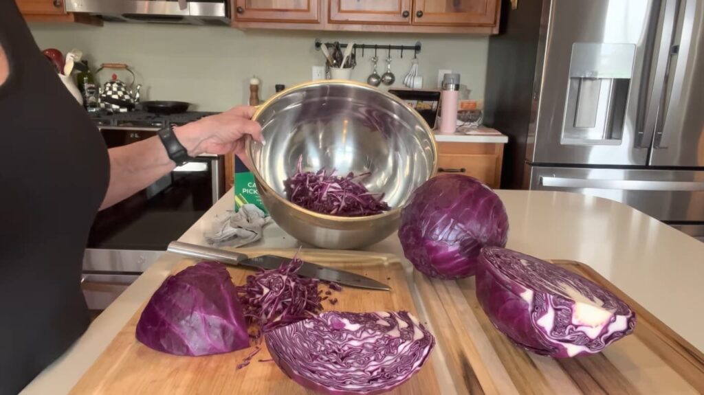 Chopping those crunchy leaves into thin slices